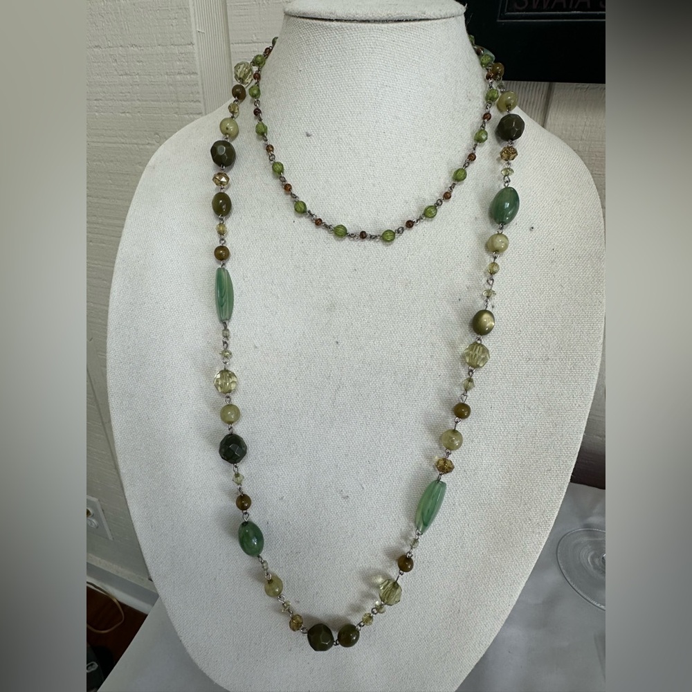 Two green bead necklaces